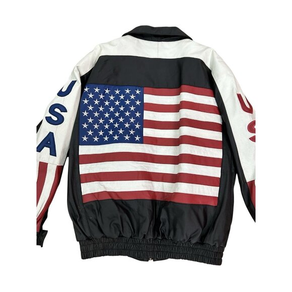 Oscar Piel American Flag MAGA Leather Jacket  Perfect Leather USA Mens Large VTG - Picture 10 of 16